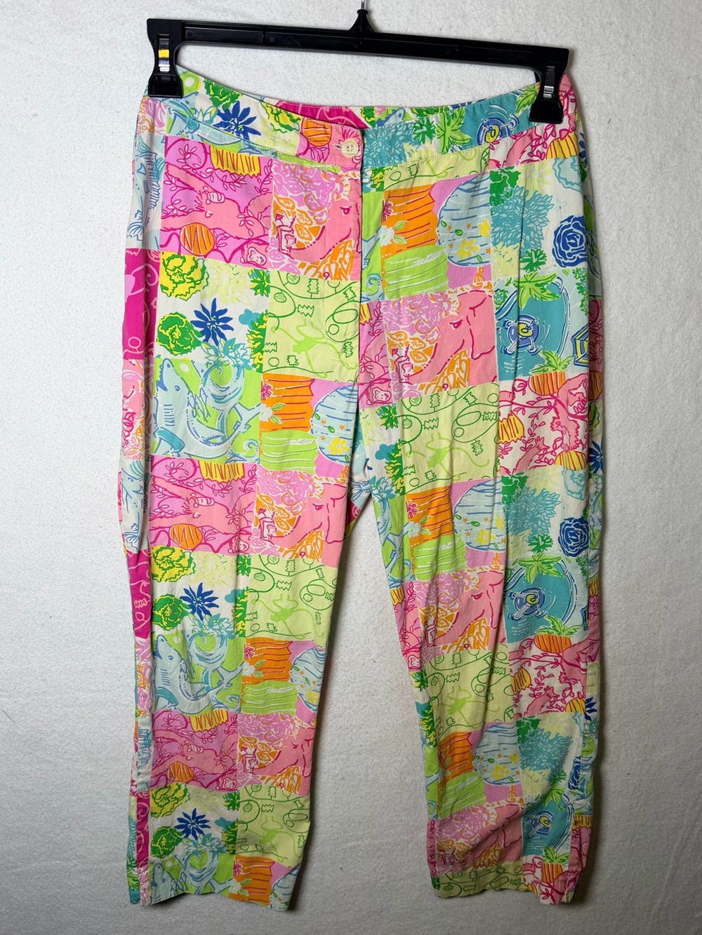 Vintage Lilly Pulitzer Patchwork Capri Pants Size 6 White Label Y2K Coastal Prep